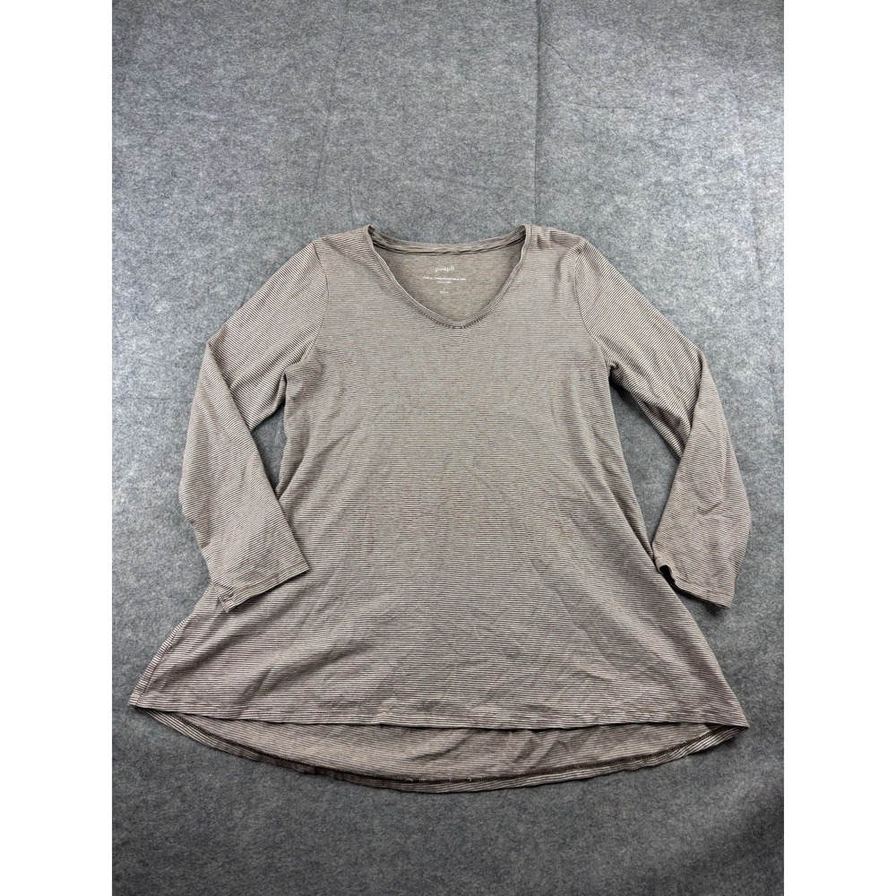 J Jill Pure Jill Brown Striped Shirred Back Long Sleeve Cotton Tunic Top Women S